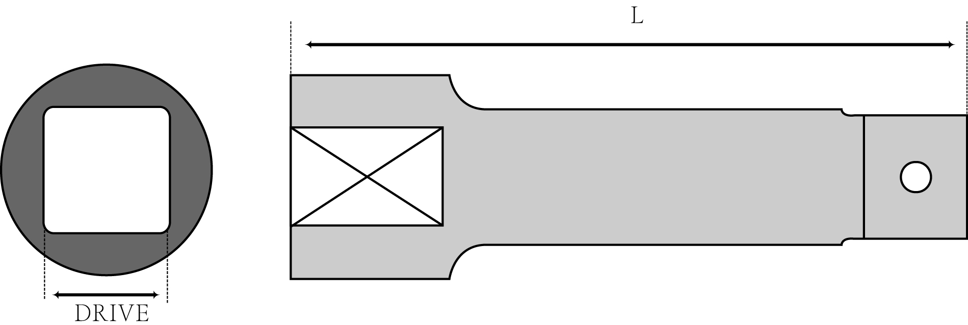 1/4, 3/8, 1/2, 3/4 and 1 in. Drive Extension Bar